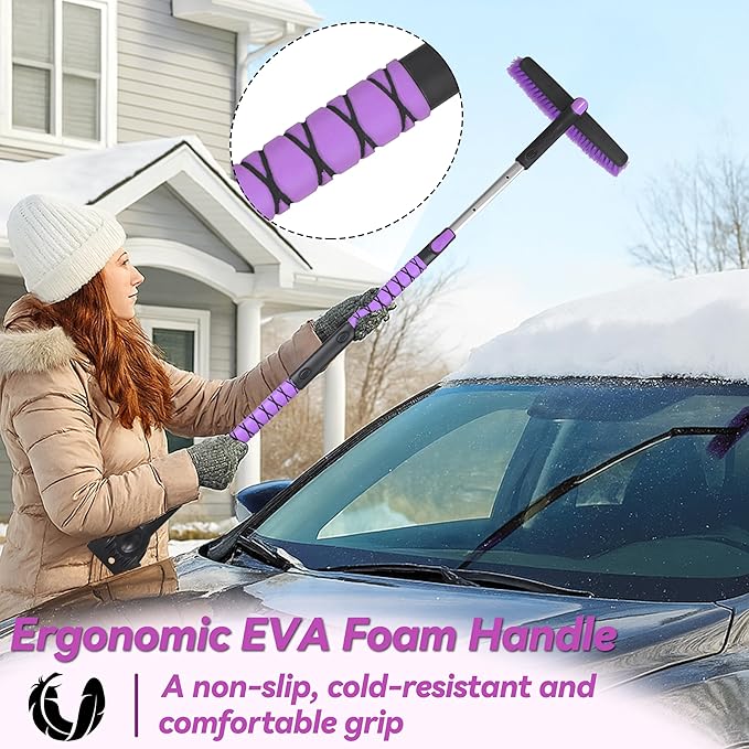 Gardzen 2-Pack 57" Extendable Snow Brush with Ice Scraper for Car Windshield, 2-in-1 Rotating Head Snow Remover for SUV, Truck, and Car