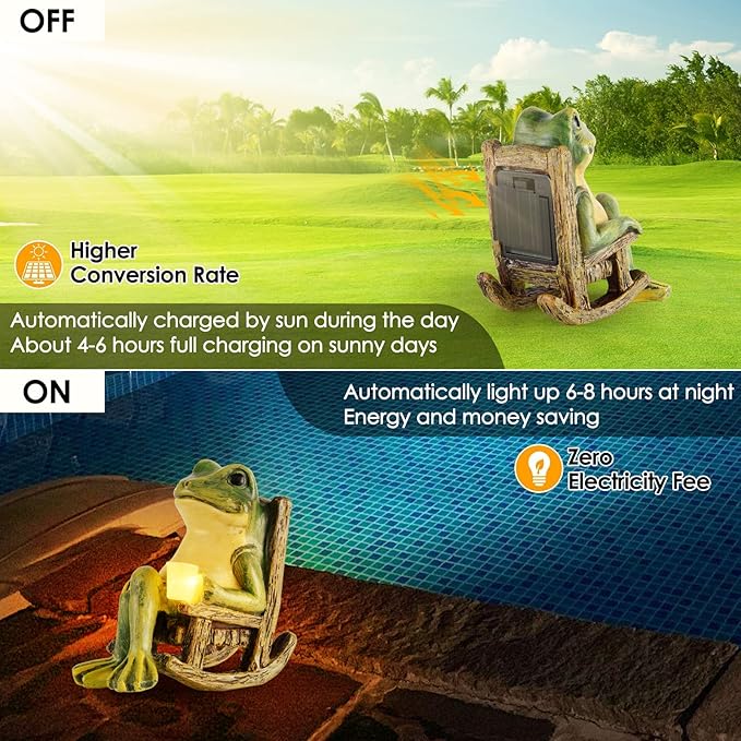 Miniature Frog Garden Statue Gifts Fall Halloween Decorations Fairy Garden Accessories Outdoor Lights Solar Garden Frog Decor Art Housewarming Gift for Patio,Yard,Lawn Ornament,3.89"x2.36"x3.93