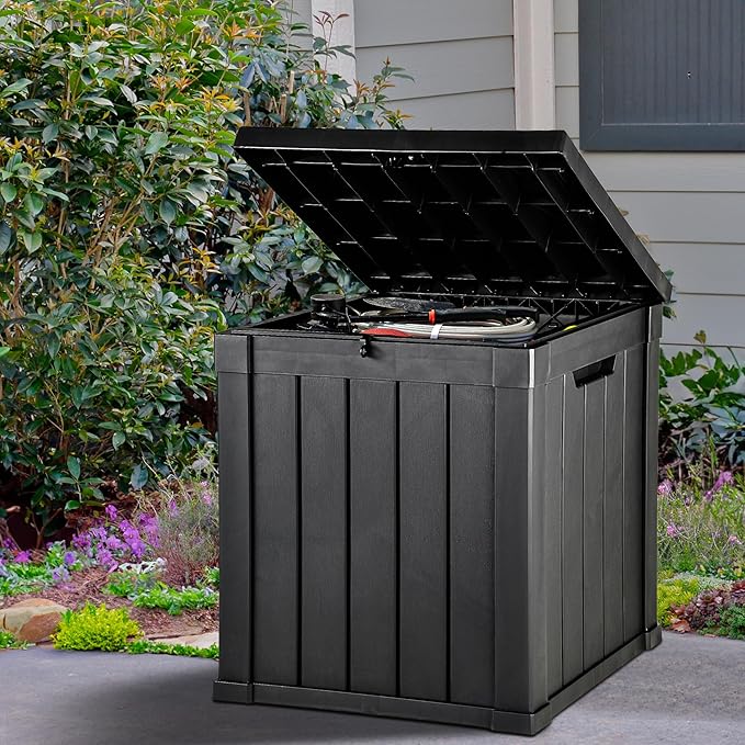YITAHOME Deck Box, 51 Gallon Weatherproof Outdoor Storage Container for Patio Cushions, Pool Supplies, Garden Tools, Lockable Lid and Side Handles, Black