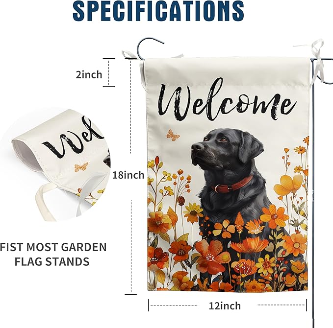 Floral Black Lab Garden Flag Fall Yard Flag Wildflower Labrador Dog Garden Flags Orange Autumn Lawn Flags Welcome Thanksgiving Outdoor Flags for Outside 12x18 Double Sided Small