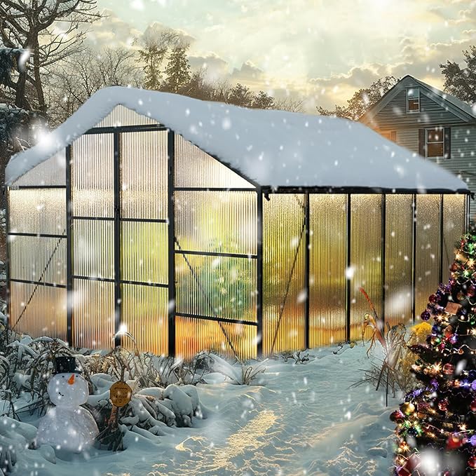 10×12FT Greenhouse for Outdoors, Large Walk in Greenhouse Kit and Winter Garden Planting, Enhanced Aluminum Green Houses for Outside Withstands Strong Wind or Snow to Protect Vegetables or Plants