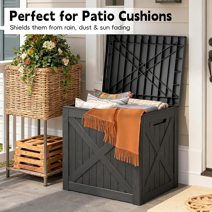 Outdoor Storage Box, Deck Box Waterproof 35 Gallon, Resin Outside Storage, Storage Bin for Package Delivery, Patio Furniture Cushion, Pool Accessories, Weatherproof and UV Resistant, Black