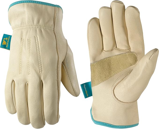 Wells Lamont Women's Water-Resistant Leather Work Gloves | Puncture Resistant, Reinforced, HydraHyde | Medium (1167M), Tan