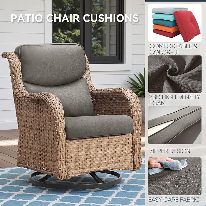 Outdoor Chair Cushions for Patio Furniture - 1 Pack Outside High Back Comfortable Thickened Pillow 22x24 with Zipper Cover for Wicker Rocking Swivel Chairs Loveseat Sofa – Grey/Crescent