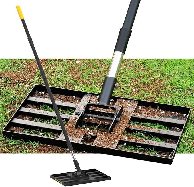 Lawn Leveling Rake, 17"x10" Heavy Duty Sand Leveling Tool with 6.7FT Stainless Steel Long Handle, Golf Rake for Soil, Compost, Gravel, Lawn Leveler for Yard, Garden, Landscaping Level Tool