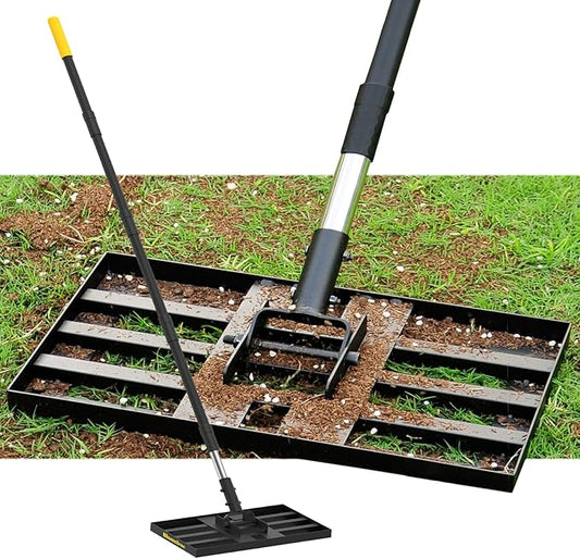Lawn Leveling Rake, 17"x10" Heavy Duty Sand Leveling Tool with 6.7FT Stainless Steel Long Handle, Golf Rake for Soil, Compost, Gravel, Lawn Leveler for Yard, Garden, Landscaping Level Tool