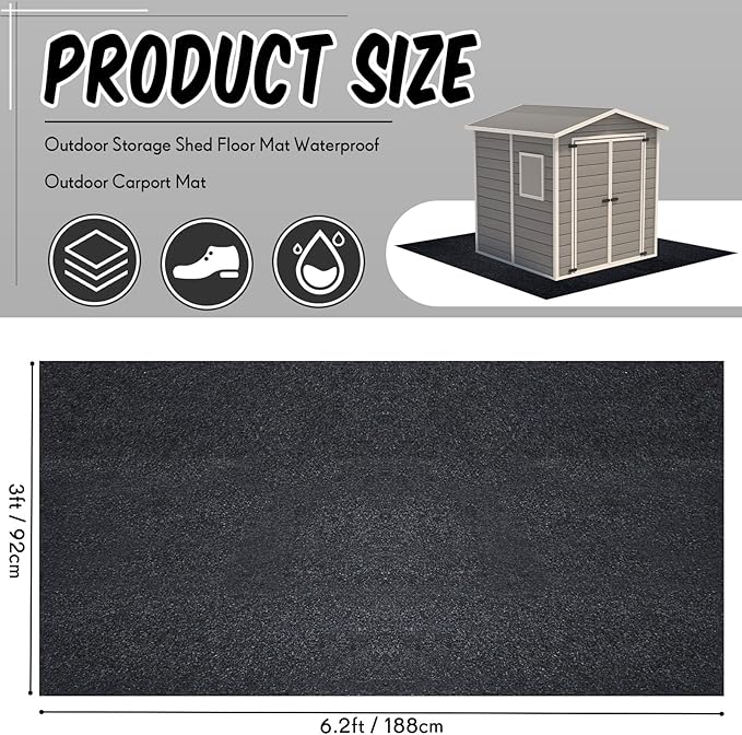 Haull Outdoor Storage Shed Floor Moat Waterproof Outdoor Carport Mat Thickened Soft Patio Furniture Pad Washable with Non Slip Backing, Storage Shed Not Included(6 x 3 ft)