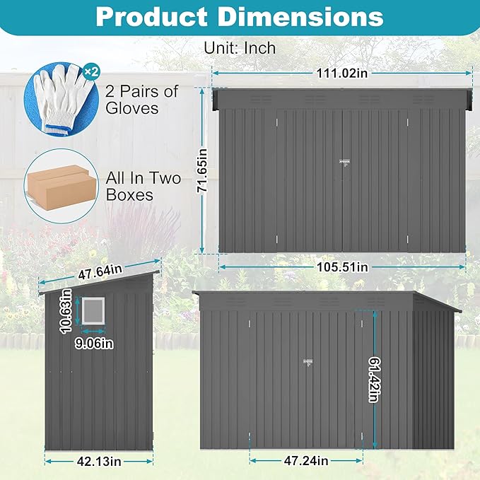 4x9 FT Outdoor Metal Storage Shed, Tool Shed with Pitched Roof and Lockable Door, Compact Garden Shed for Backyard Garden Patio Lawn, Gray