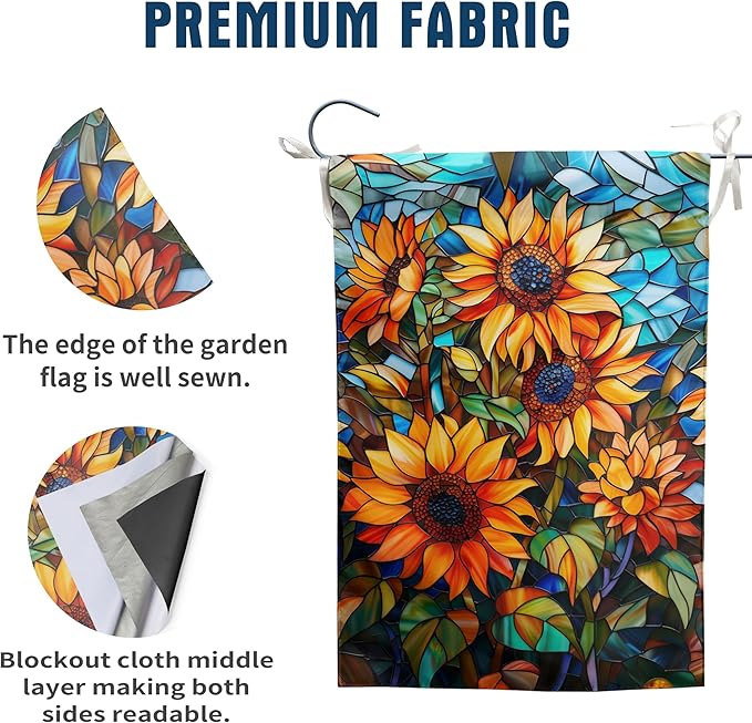 Fall Sunflower Garden Flag 12x18 Double Sided Small Autumn Flags for Outside Thanksgiving Outdoor Flag Stained Glass Floral Yard Flags Fall Porch Lawn Flags Decorative