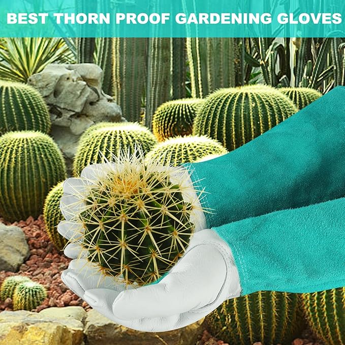 Long Gardening-Gloves Women/Men - Thorn proof Rose Pruning Heavy Duty Gauntlet (Large, Green)