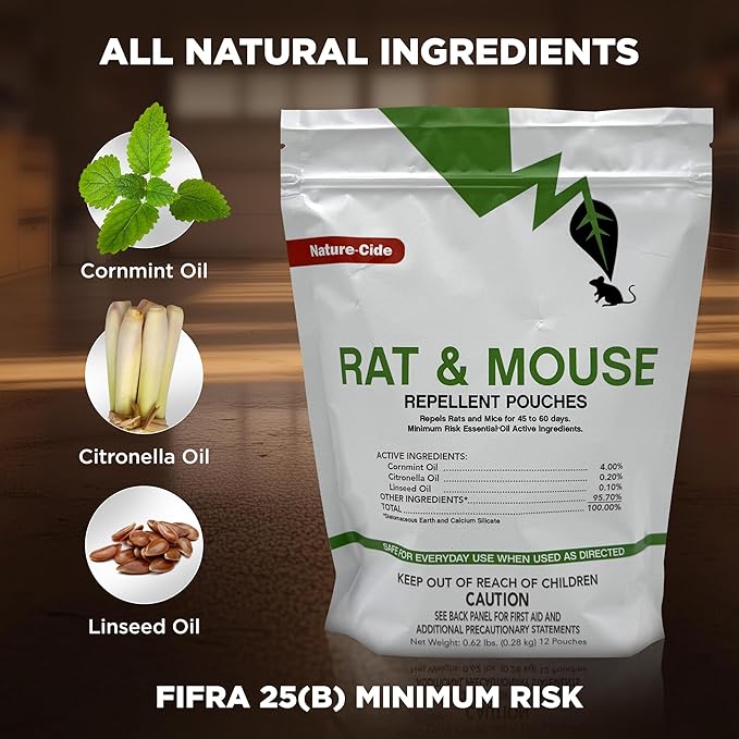 Nature-Cide Rat & Mouse Pouches - Plant-Based Formula for Indoor & Enclosed Spaces - Fresh Mint Aroma, 45-60 Day Use - 25 sq ft Coverage per Pouch (Pack of 48)