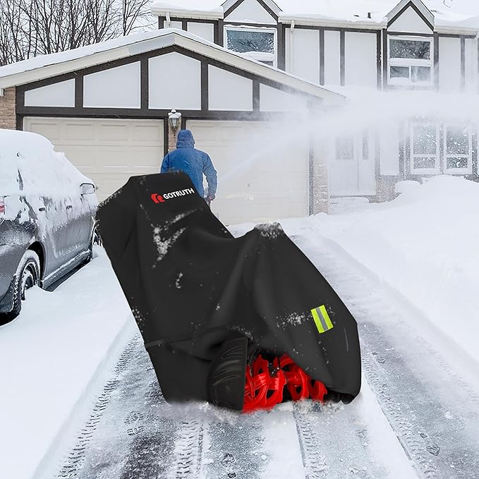Snow Blower Cover, Heavy 900D Oxford Fabric Waterproof Outdoor Snowblower Covers, Universal Size Fits Single and Two Stage Snow Blowers, Water, Wind, UV, W/Adjustable Buckle and Vents - Black