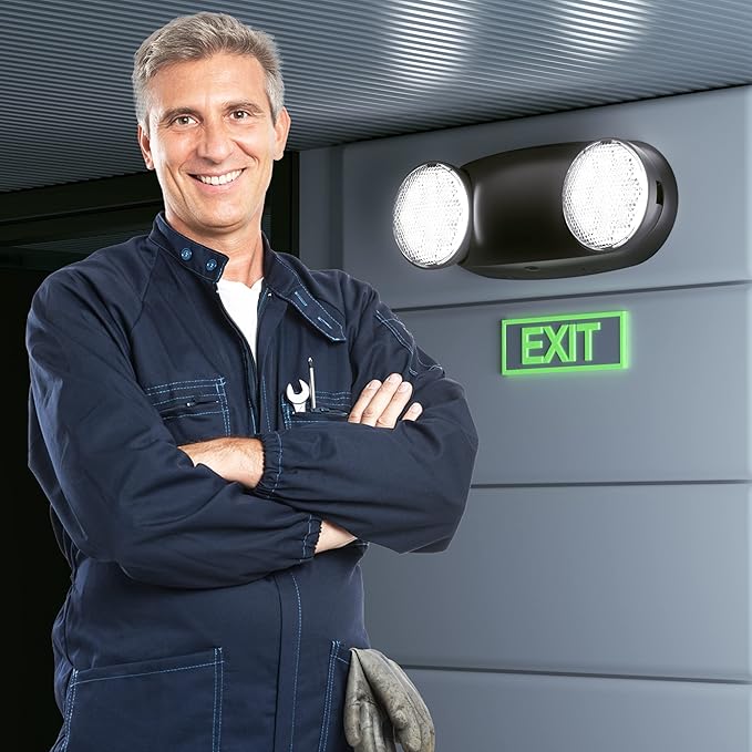 SPECTSUN 8 Pack Black Led Exit Sign with Emergency Lights &Battery Backup -Adjustable Hardwired 2 LED Head-UL Certified-120-277VAC