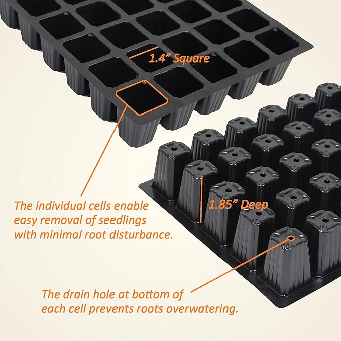 Gardzen 5-Set Seed Starter Tray Kits, Durable Plant Germination Trays with Humidity Vented Domes and Bases, Ideal for Seed Starting, Indoor Gardening, and Greenhouse (Total 200 Cells)