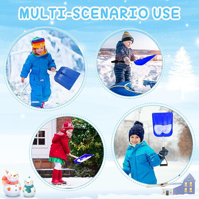 Lasnten 4 Pcs Kid's Snow Shovel Plastic Digging Lightweight Portable Beach Shovels for Kids Boys Girls Home Yard Garden Outdoor Activities Snow Removal(Blue)