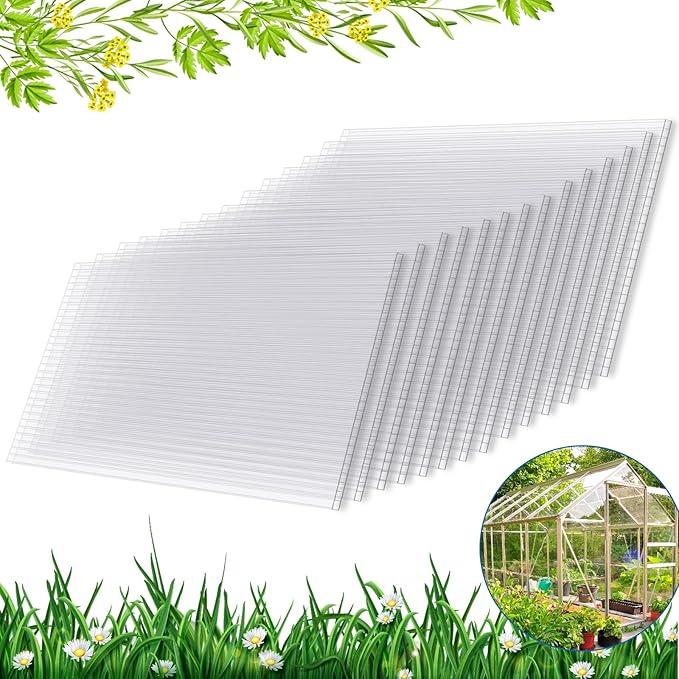 Polycarbonate Greenhouse Panels, 14 Pack Twin Wall 4mm Sheets, 4' (W) x 2'(L) x 0.16” - Impact and Shatterproof, Waterproof, UV Protected, All-Weather Outdoor Clear Roof Panels