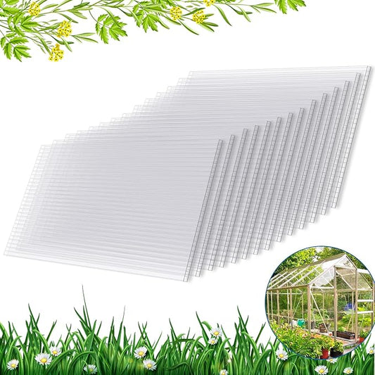 Polycarbonate Greenhouse Panels, 14 Pack Twin Wall 4mm Sheets, 4' (W) x 2'(L) x 0.16” - Impact and Shatterproof, Waterproof, UV Protected, All-Weather Outdoor Clear Roof Panels