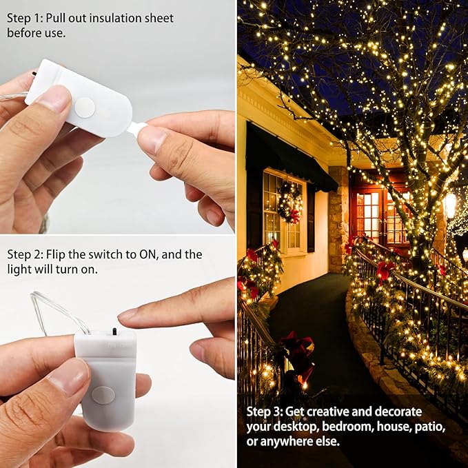 VOOKRY 8 Pack 30 LED Fairy Lights Battery Operated String Lights - 10 ft Mini Silver Wire Firefly Starry Moon Lights for DIY Crafts Wedding Party Bedroom Table Centerpieces Christmas(Warm White)