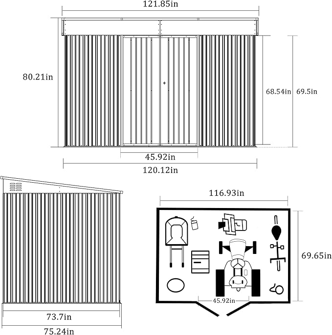 MUPATER 6 x 10 ft Outdoor Storage Shed,Galvanized Metal Shed Storage House with Lockable Door and Vents for Garden,Patio, Backyard, Grey