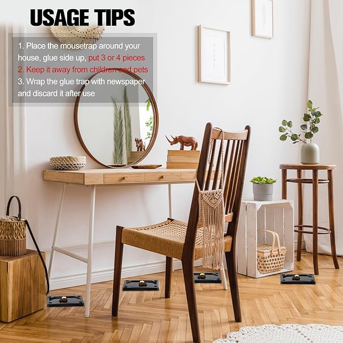 Qualirey 24 Pieces Mouse and Insect Glue Traps Baited Sticky Plastic Boards for House Rodents Heavier Adhesive Traps with Nontoxic Glue for Insects, Ready to Use, Pet Children Safe