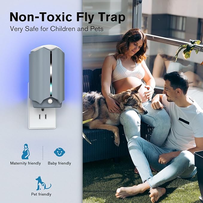 2 Flying Insect Traps & 2 Refill Glue, Fly Trap Indoor, Gnat and Fruit Fly Catcher for House, Mosquitoes, Moths & More, UV Blue Light, Safe & Mess-Free