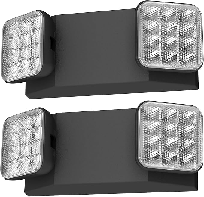 2 Packs Black Led Exit Sign with Emergency Lights &Battery Backup -Adjustable Hardwired 2 LED Head-UL Certified-120-277VAC/Commercial Emergency Lights Fixtures/Emergency Light