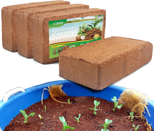 Coco Coir Brick - 4 Pack Coconut Soil - Low EC & PH Balance - High Expansion - Renewable Coco Fiber for Herbs & Flowers