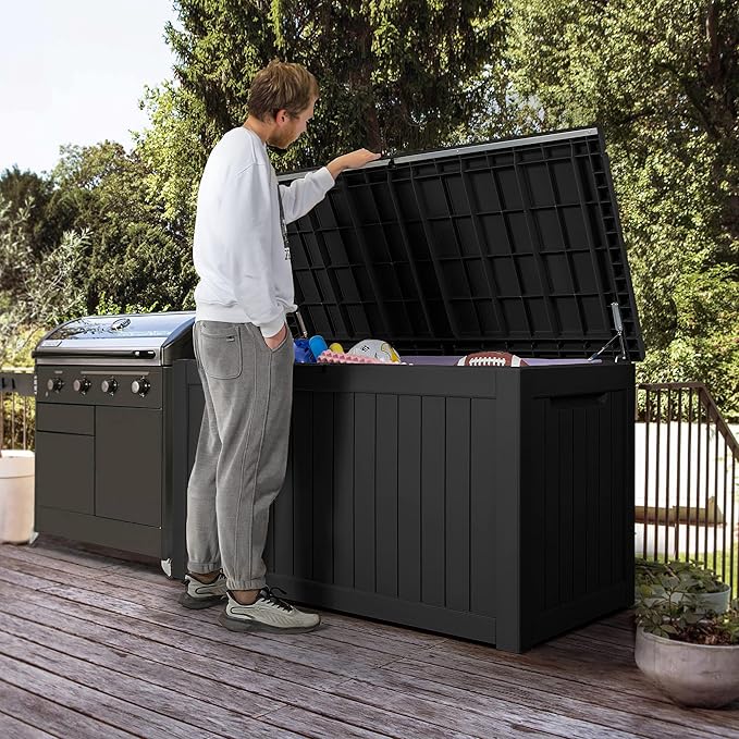 Devoko XXL 230 Gallon Resin Large Deck Box Waterproof Outdoor Storage Box Loackable for Patio Furniture Cushions and Garden Tools(230 Gallon, Black)