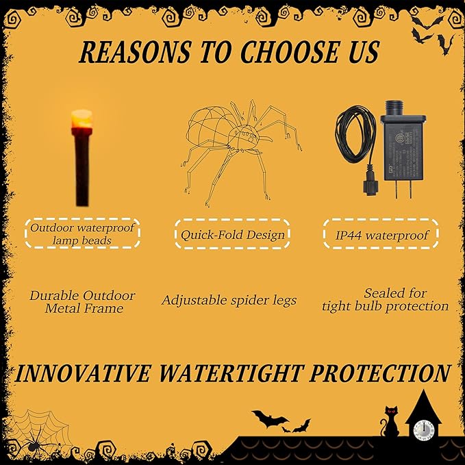 【1 Piece】 4.6Ft Giant Spider Halloween Decorations Outdoor 55" Light Up Spider with 90 LED Lights for Front Yard, Porch, Garden, Lawn, Halloween Party (Orange)