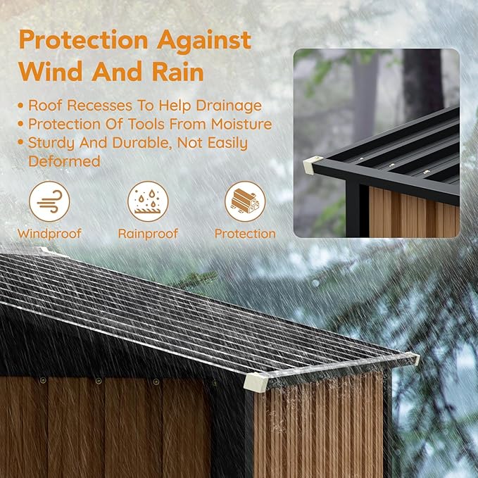 6X4FT Garden Storage Shed with Frame Floor & Lockable Door,Steel Tool Shed with 1 Clear Window, Anti-Corrosion Metal Shed for Backyard Patio Lawn (Light Wood Grain)