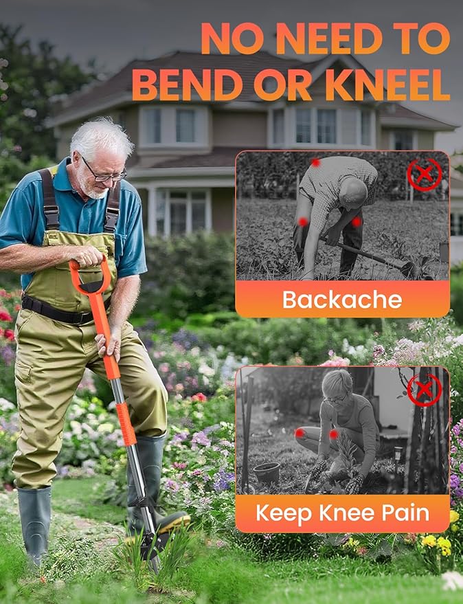 MAKEASY 2-Pack Upgraded Weed Puller Tool Kit with Long Adjustable Handle (39"-47"), Quick Weed-Eject Design, Lightweight Stand-Up Heavy Duty Weed Puller for Lawn, Yard, Garden