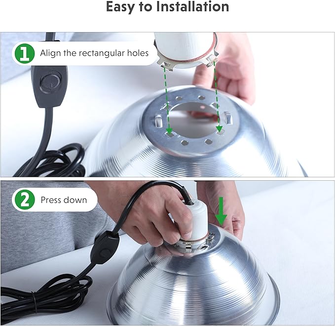 Simple Deluxe Clamp Lamp Light 10.5 Inch Adjustable Aluminum Reflector, Suit for E26 Socket Max 250 Watt Lamp (No Bulb Included), 6 Feet 18/2 SPT-2 Cord, with Bulb Guard, 2 Pack