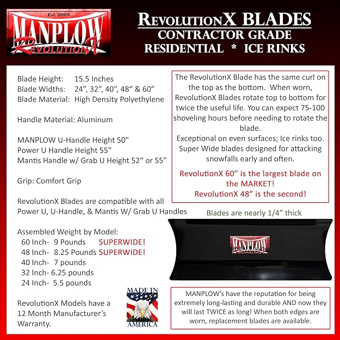 MANPLOW RevolutionX Snow Pusher (40" RevolutionX with Power U Handle)