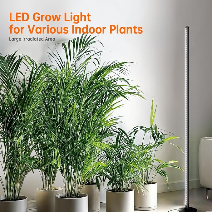 Standing Grow Light for Indoor Plants, Vertical Grow Light with 3 Light Modes, Wide Illumination and Dimmable, T10 Full Spectrum Floor Grow Lights, 16in-65in Adjustable Height & Auto Timer