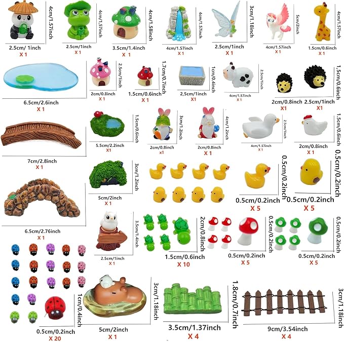82 Pcs Fairy Garden Accessories Kit - Miniature Figurines, Resin Mushrooms, Elves, Animals, Bridges & Decor for DIY Terrarium, Dollhouse, Succulent Pots, Indoor/Outdoor Craft