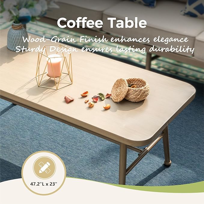 Outdoor Patio Furniture Set, 4-Piece Steel Patio Outdoor Conversation Sets with Washable Thick Cushions & Coffee Table, Windsor Outdoor Patio Sectional for Garden, Backyard, Balcony - Beige