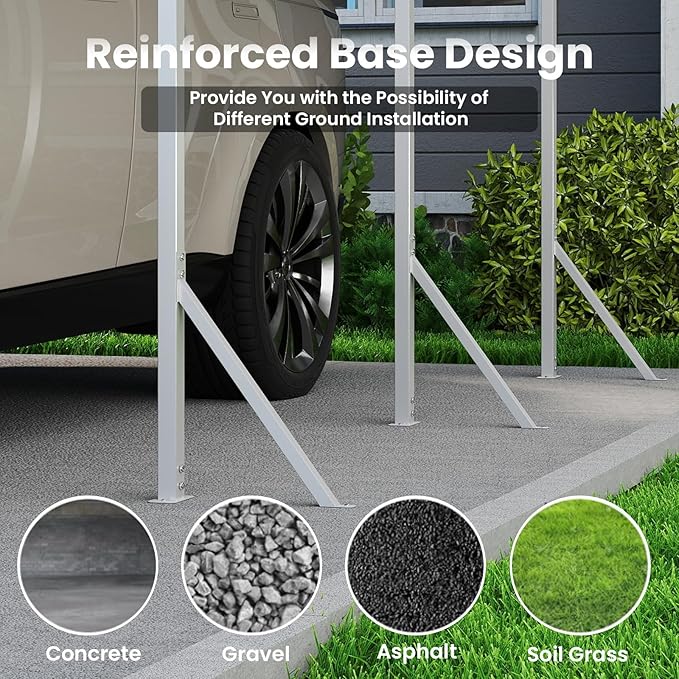 20x20' Heavy Duty Metal Carport – Sturdy Structure, All-Weather Protection, Easy Assembly for Cars, Trucks, Boats, Tractors, and Outdoor Storage (White, 20x20FT)