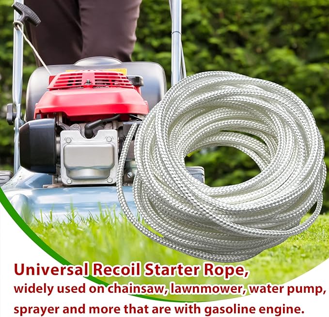 Recoil Starter Rope 5.0mm 10 Meters Gas Engine Pull Starter Replacement Recoil Pull Cord for Lawnmower Chainsaw Generator