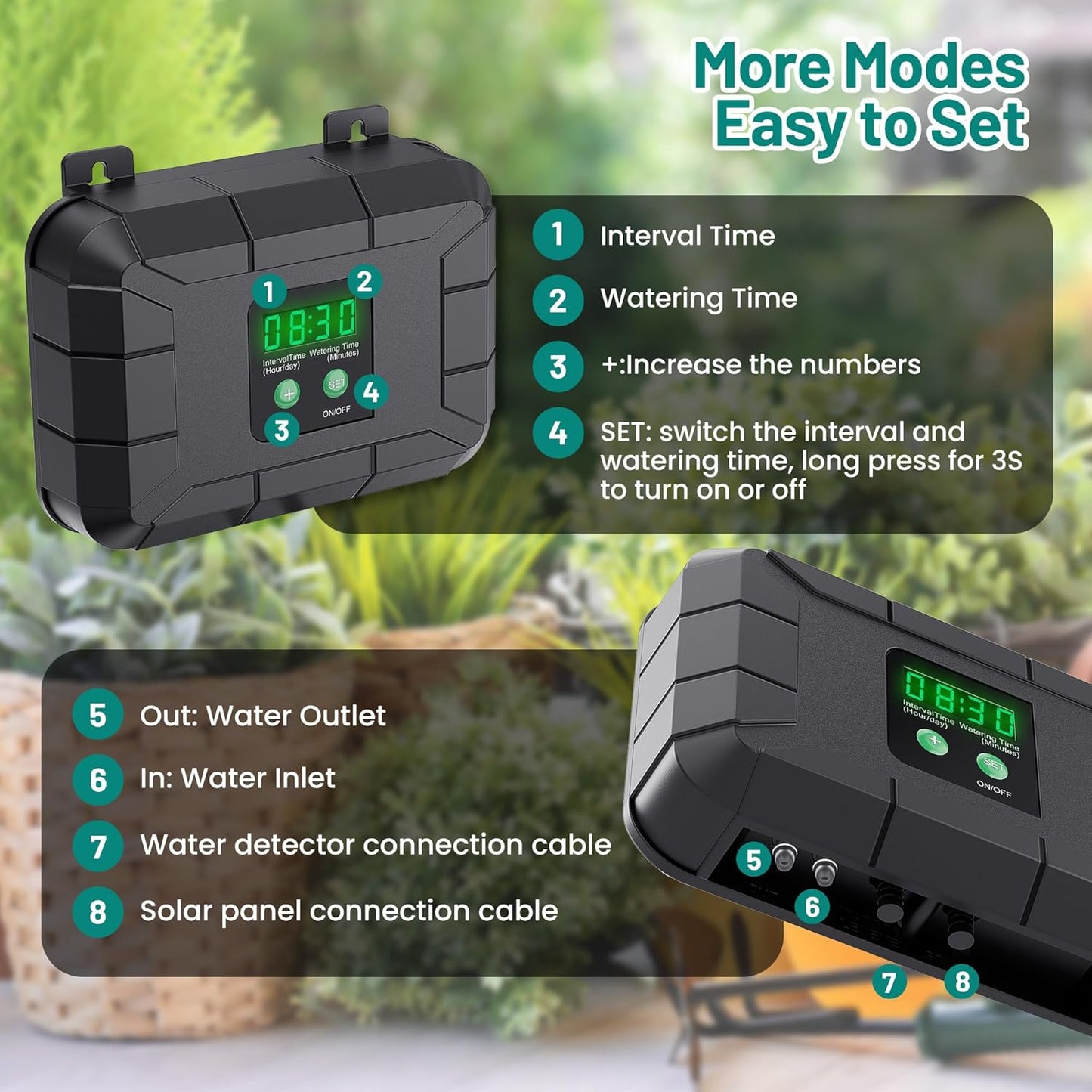 Automatic Drip Irrigation Kit, 8W Solar Irrigation System for Garden with Digital Programmable Timing Modes, Solar Watering System Take Care Your Plants