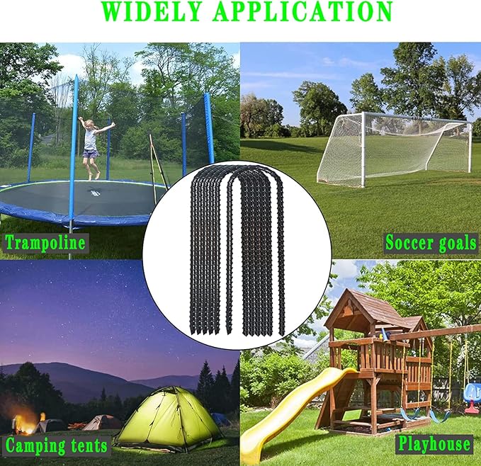 12-Inch Trampoline Wind Stakes, Extra Heavy Duty U Shaped Coated Rebar Stakes Safety Ground Anchors for Huge Garden Decoration (6)