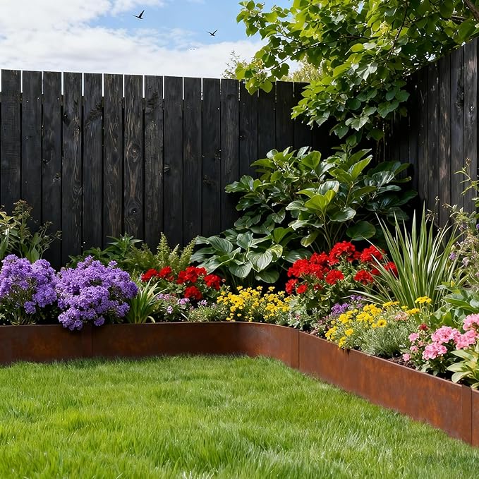 Dyna-Living 40 x 8 Inch Steel Landscape Edging 6 Pack Metal Edging for Landscaping Garden Edging Border, 20FT Total Pre-Rusted Border Metal Landscape Edging with Clips for Lawn, Garden, Yard