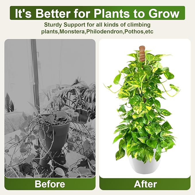 2 Pack 48'' Bendable Moss Pole Monstera Plant Support for Indoor Climbing Plants, Tall Plant Stick Support Stake for Potted Plants, Pothos, Philodendron