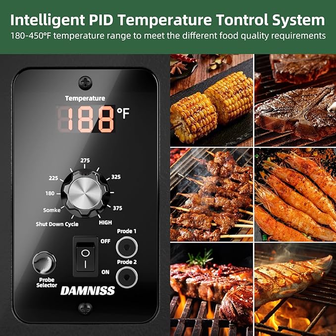 Pellet Grill Smoker 8 In 1 Outdoor Wood Electric Pellet BBQ Grill With PID Temperature Control And Meat Probe 456 Sq.In Removable Cooking Area Easy Clean