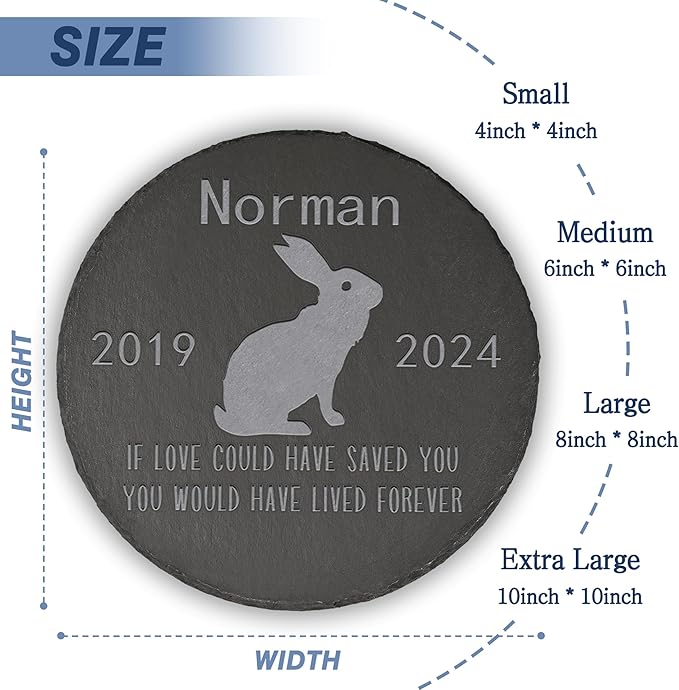 Rabbit Memorial Stone Rabbit Garden Statue - Rabbit Memorial Gifts - Rabbit Tombstone - Rabbit Loss Gift - Loss of Pet Rabbit - Round