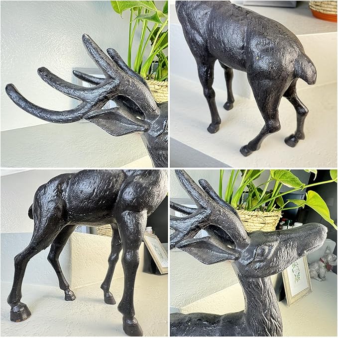 Cast Iron Deer Statue（22" Tall）, Realistic Large Antler Sculpture, Outdoor Garden Decor for Lawn Patio Yard, Indoor Home Art Figure HC5691