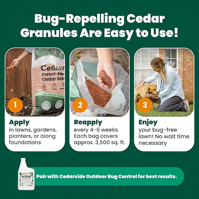 Cedarcide Lawn, Home & Garden Cedar Granules | Repels Fleas, Ticks, Ants & Mosquitoes | Smells Great, Easy to Use | Family & Pet Safe | 6 Bags (48 Lbs)