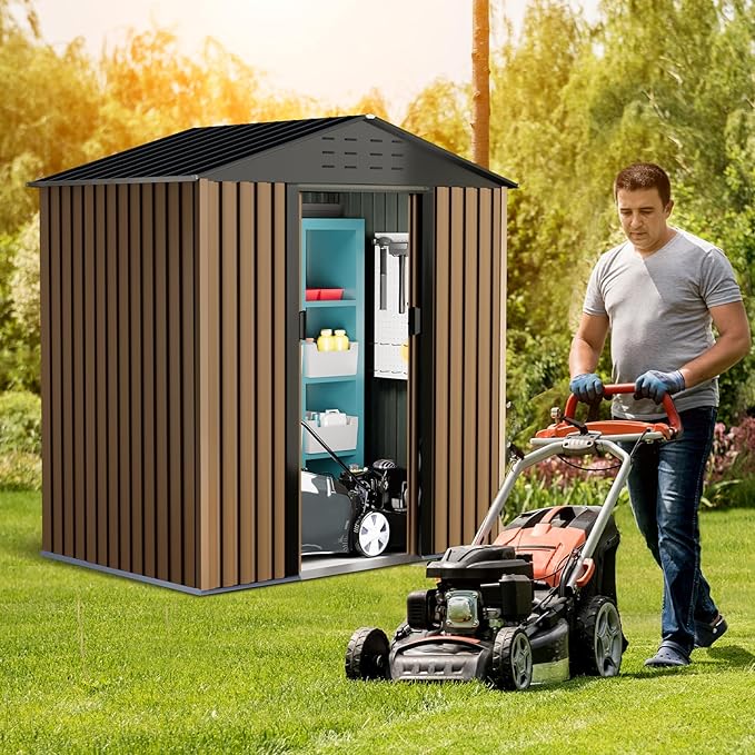 6 X 4 FT Shed Outdoor Storage Shed Metal Garden Shed with Sloping Roof and Vents, Waterproof and Anti-UV, Slooping Roof Tool Shed for Backyard, Patio, Garden Yard, Poolside