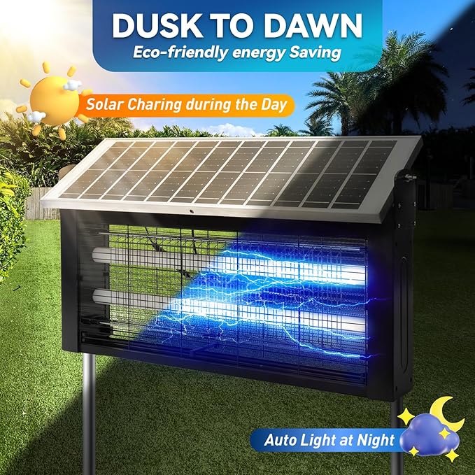 Solar Bug Zapper Outdoor, LANGY Mosquito Zapper 6000mAh, Portable Solar Fly Zapper Waterproof 4500V, Rechargeable Mosquito Killer, Cordless Fly Insect Mosquitos Trap for Patio Yard Home Garden Camping