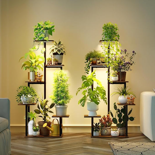Plant Stand Indoor with Grow Lights - Tiered Corner Shelf Small Metal Lighted Flower Rack Multiple