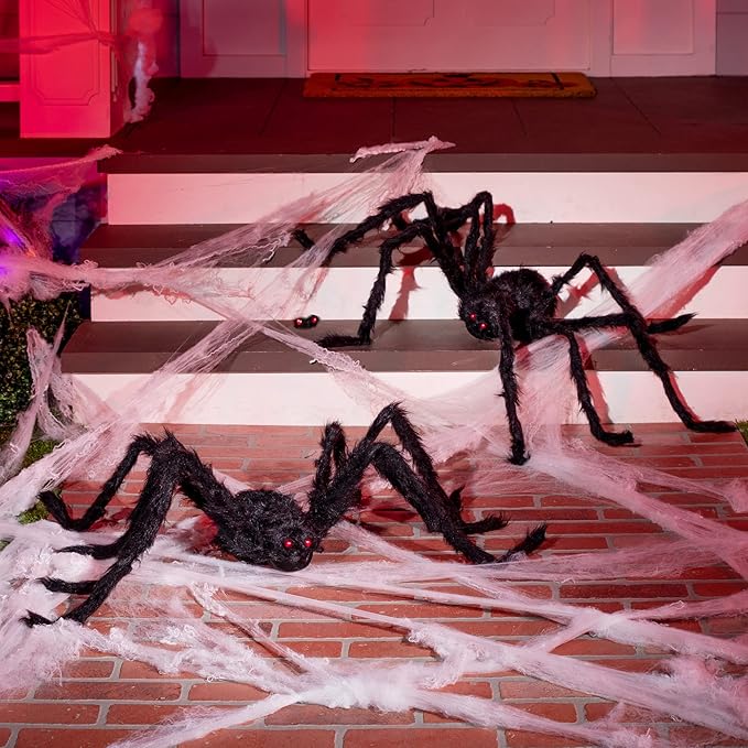 JOYIN 2 Pack 4 Ft Halloween Spider Decorations Outdoor, Scary Large Giant Spiders with Adjustable Legs for Halloween Outside Decor, Yard Lawn Indoor Haunted House Props